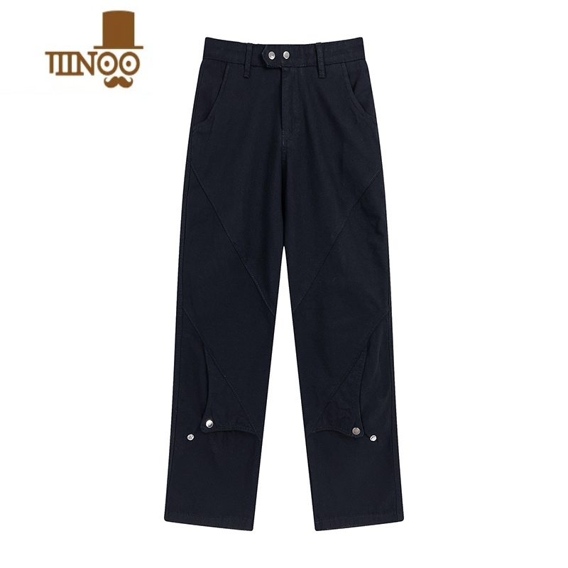 YANXUFILFR国潮高街纽扣设计感工装裤男微喇叭显瘦ins潮牌直筒vibe裤子高清大图