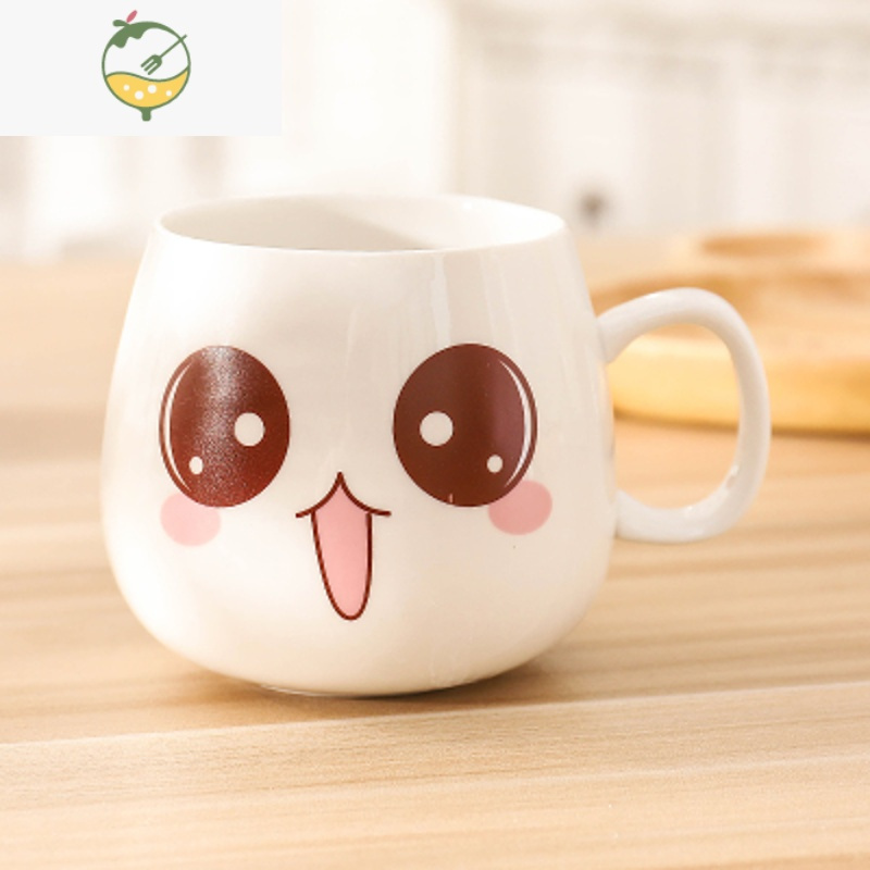 yicheng陶瓷马克杯咖啡杯创意少女可爱卡通杯子带盖勺喝水杯麦片杯