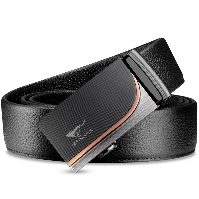 七匹狼皮带男士真皮自动扣头层牛皮中青年加宽版裤腰带7a513131000
