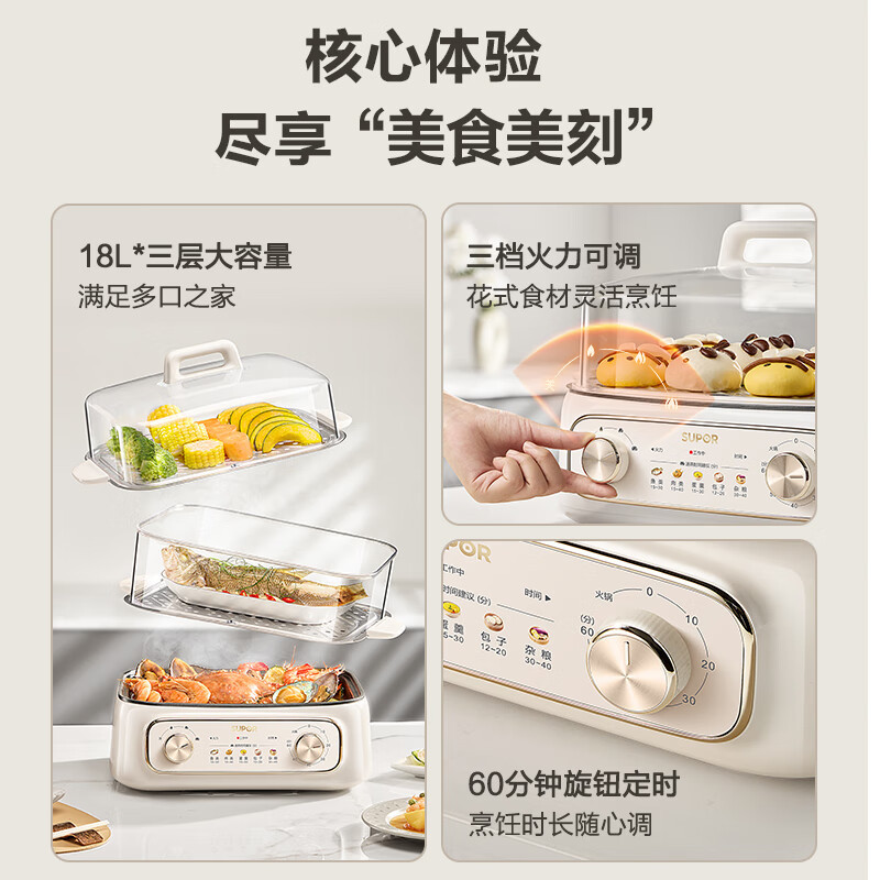 苏泊尔(SUPOR)电蒸锅炖蒸煮一体18L容量 电煮锅 电火锅 家用多功能电热锅双层 多用途锅ZN30FK969 机械款高清大图