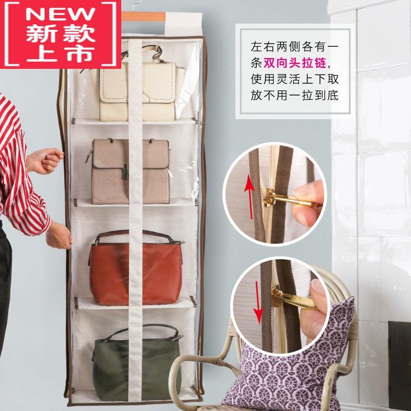 可莉允门后防尘包包收纳挂袋衣柜挂包器墙挂式帽子整理架透明布艺置物图片