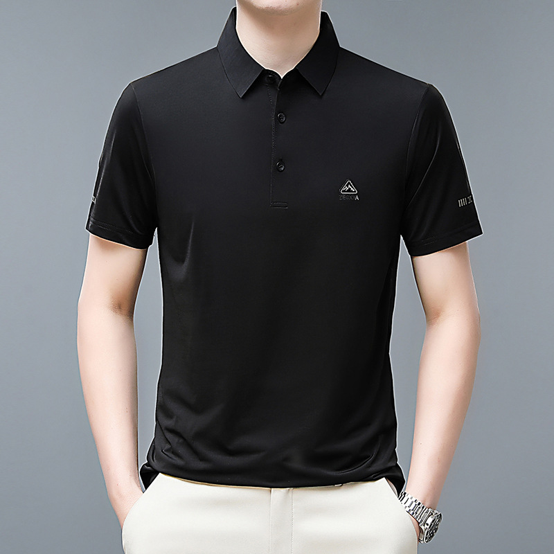 夏季新款短袖t恤男韩版翻领polo衫简约休闲宽松中年男装批发 黑色 2XL