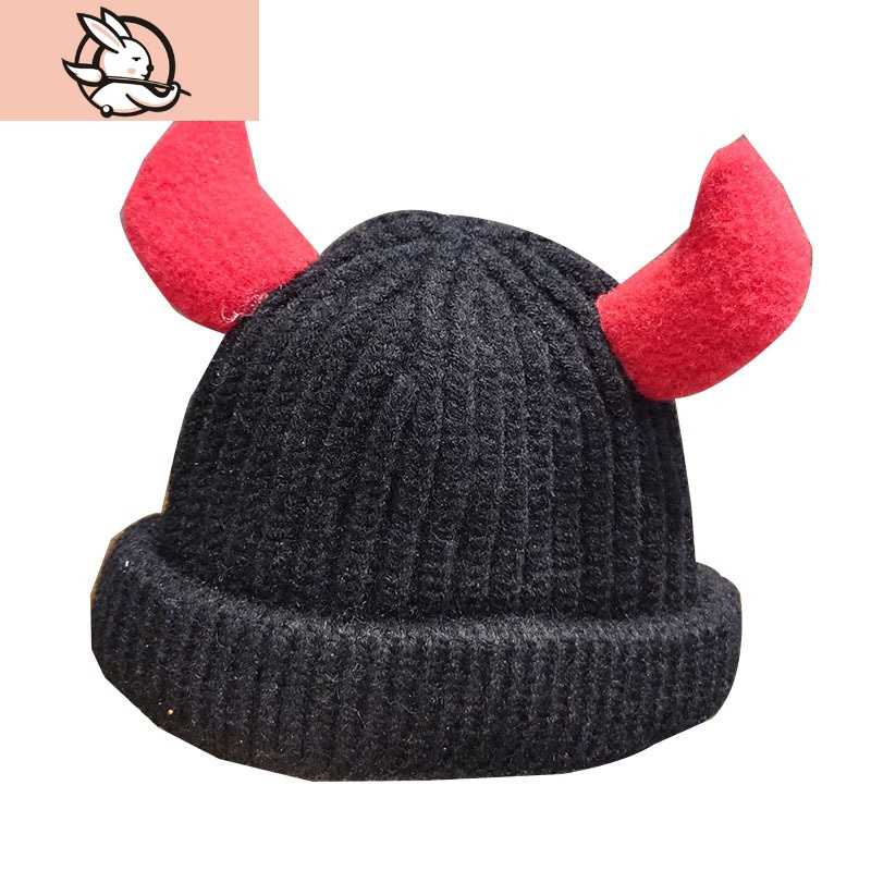 儿童帽子男女童可爱卡通毛线帽小孩保暖加厚针织帽宝宝牛角帽帽子童
