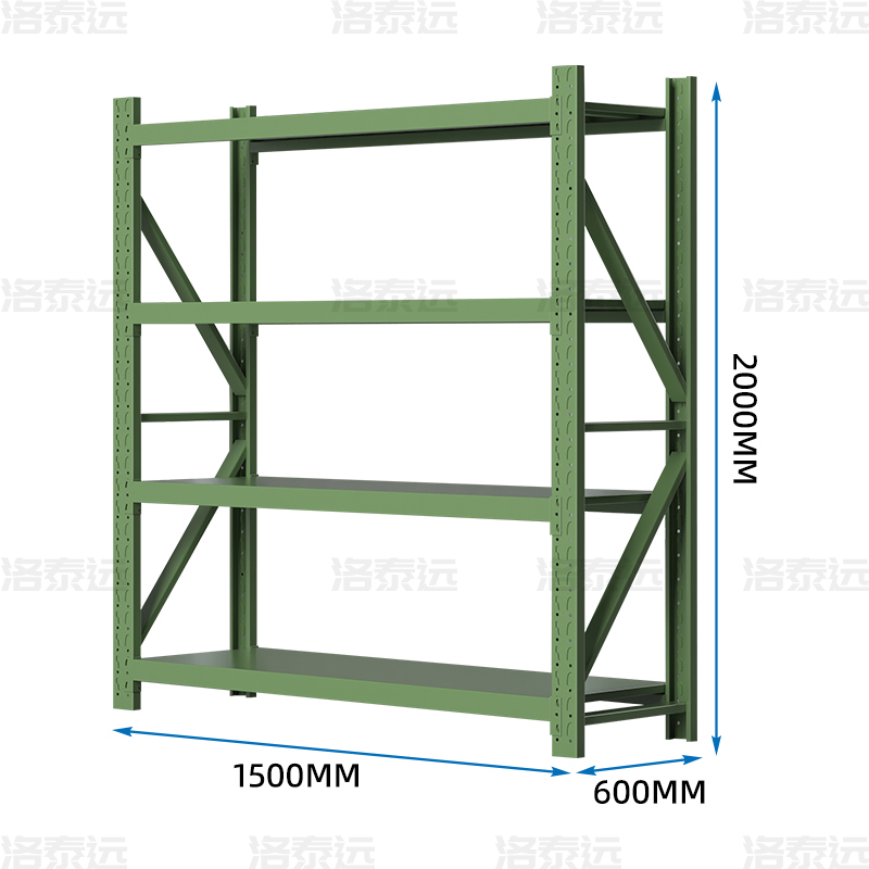 洛泰远 仓储货架库房置物架重型货架军绿色主架1500*600*2000mm/500kg高清大图