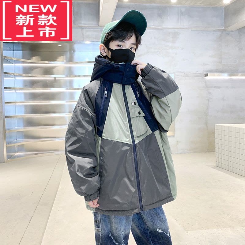 可莉允男童夹棉外套秋冬款派克服2022新款儿童装冬装冲锋衣冬季加厚棉服图片