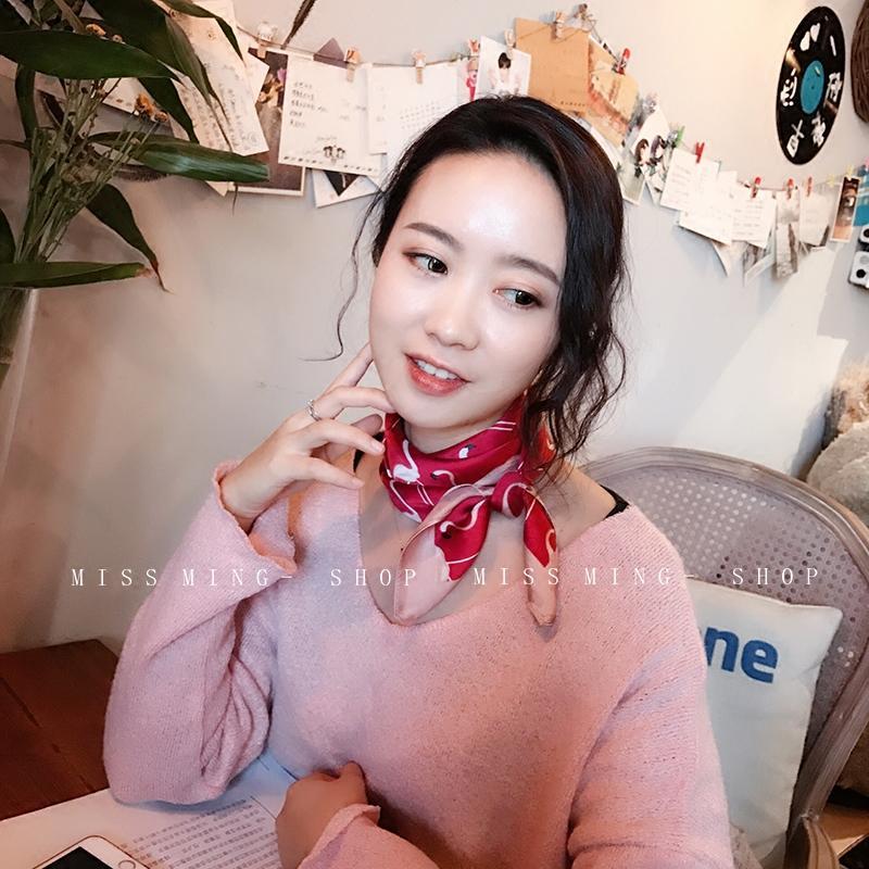 同步杂志款火烈鸟丝巾时尚女范仿真丝红色装饰围巾头巾绑带