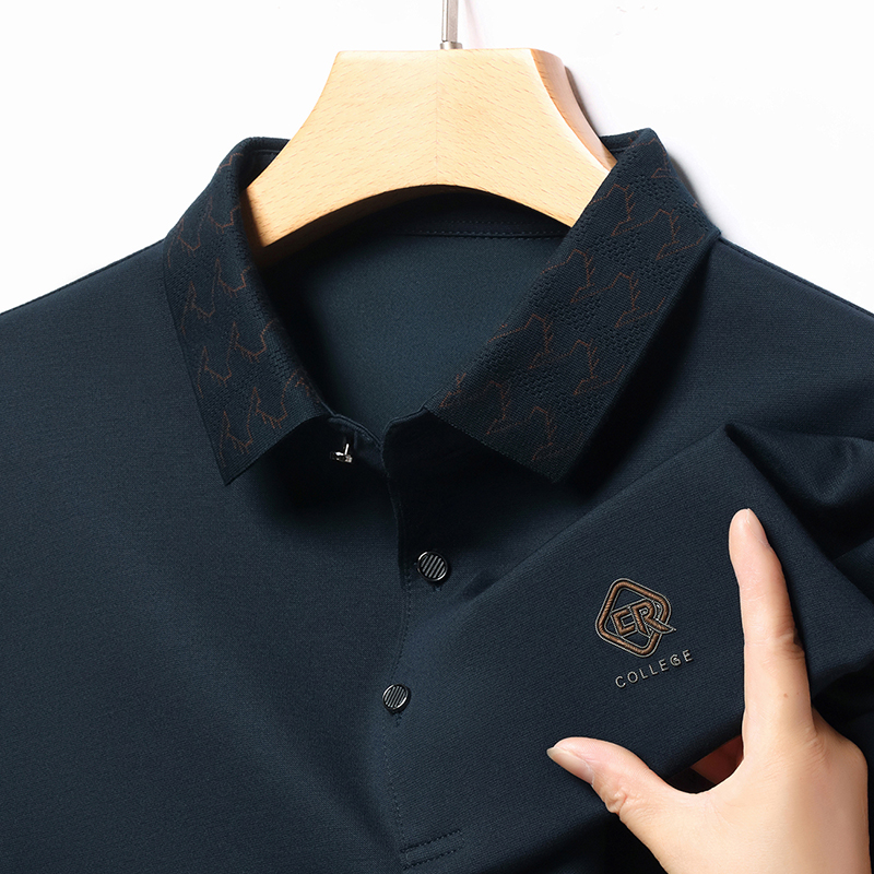 啄木鸟长袖T恤男士2025春秋季新款宽松中年男士爸爸装翻领polo衫高清大图