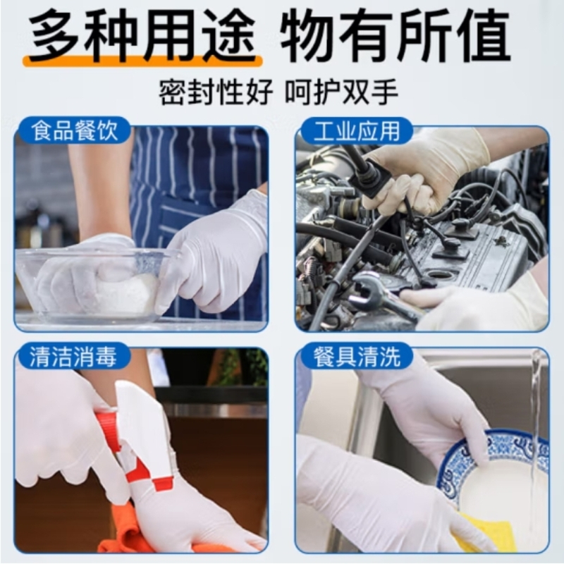 JAS 居安思一次性手套防护白色丁腈耐用食品级丁晴白色橡胶手套100只 M中码