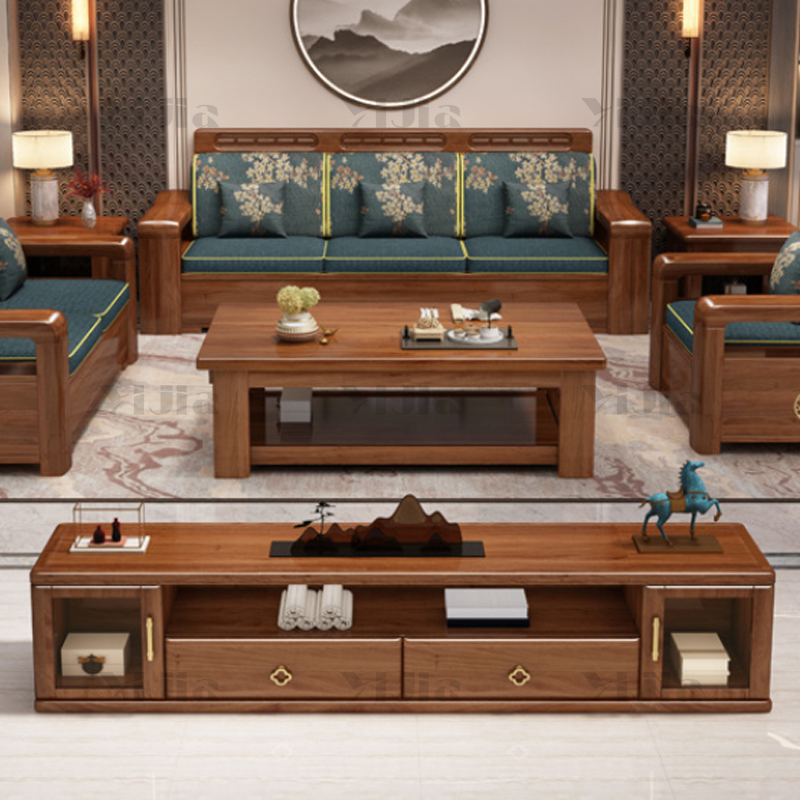 翌嘉 YJ4022935 中式胡桃木实木电视柜高清大图