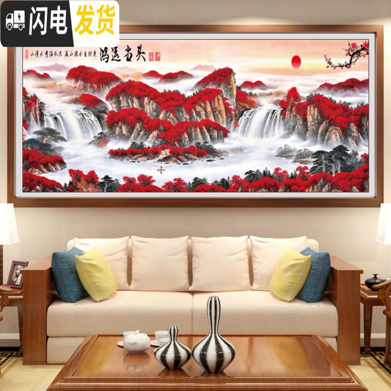 三维工匠十字绣丝线绣2019新款绣大幅客厅鸿运当头流水生财 大格4股绣236*92厘米[精准印花+亮丽丝线]送工具/绣绷高清大图