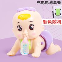 婴儿爬行玩具0-1岁半宝宝婴幼儿六七八个月小孩益智电动学爬玩具 电动爬娃(颜色随机发) 自备电池