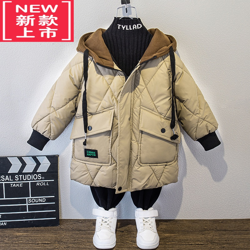 可莉允男童羽绒棉服2022冬季新款中大童中长款韩版洋气加厚连帽外套棉衣