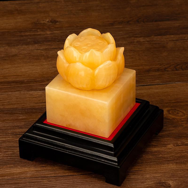 美帮汇玉石莲花印章米玉摆件家居供奉供案工艺品摆设高清大图