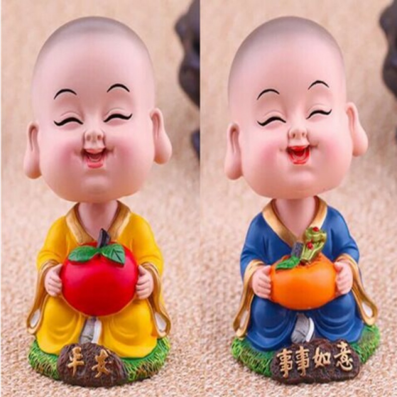 饰用品车载饰品创意可爱汽车用品 摇头和尚平安 事事如意 垫子佛珠胶