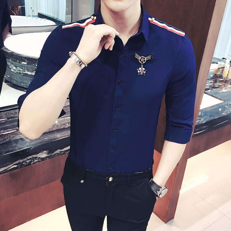 美师理店型师酒吧KTV服务员工作服夏款男女生七分袖衬衫衣