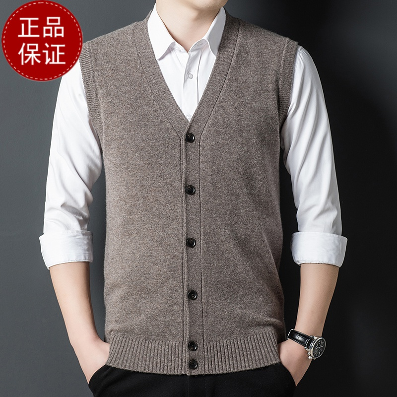 专柜品牌 100纯羊毛衫男背心马甲无袖毛衣开衫加厚中年爸爸羊绒衫打底衫100纯羊毛衫套头商务羊绒衫男士毛衣大码男