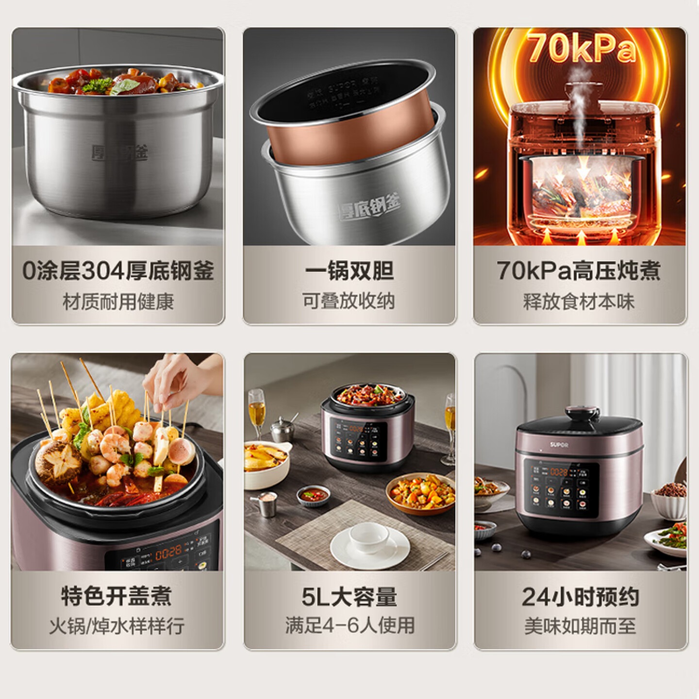 苏泊尔 (SUPOR)电压力锅 QC系列0涂层304厚底钢釜电压力锅 SY-50FC21高清大图