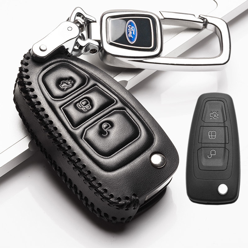 【补贴10%】适用于福特福克斯钥匙套2020款专用真皮车钥匙包18款福克斯经典扣汽车钥匙包 福特B款黑色（插入式启动三键）15-18款