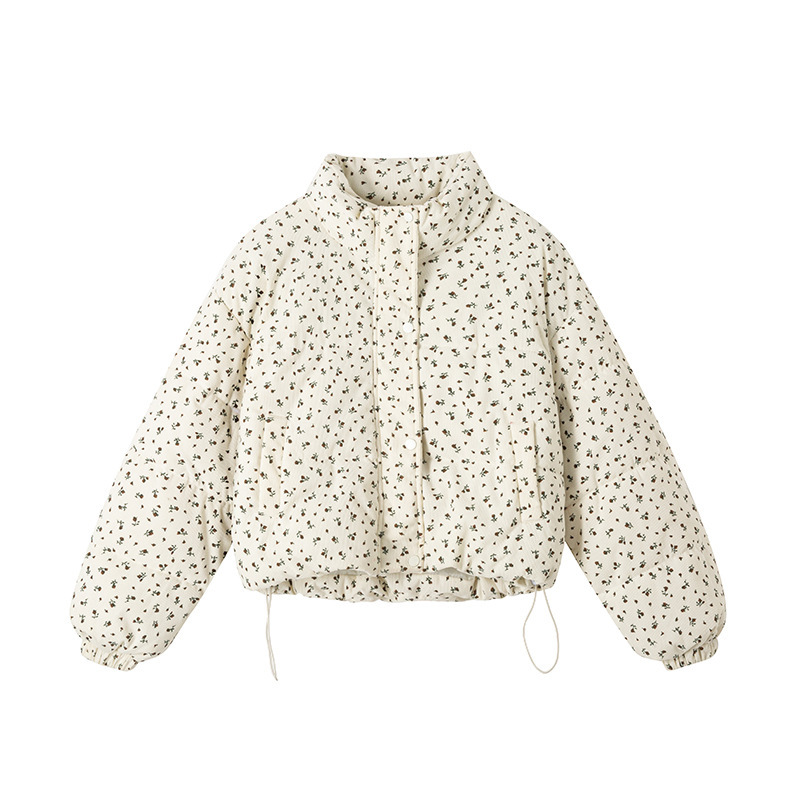 灯芯绒碎花短款棉服女2024新款立领面包服韩系时尚百搭厚棉袄外套