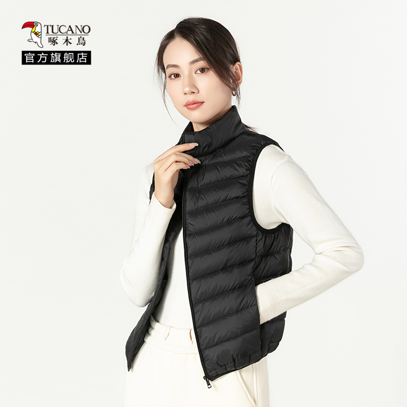 啄木鸟轻薄羽绒马甲女2024冬季新款立领韩版背心短款百搭外穿内4高清大图