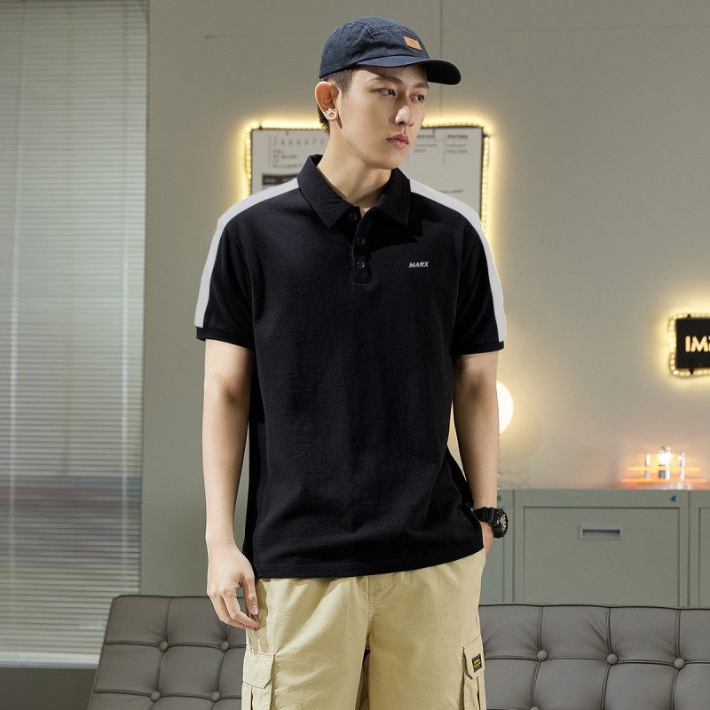 [1.5折价41元]唐狮男士polo衫短袖男polo衫t恤男士撞色肩部拼块polo衫