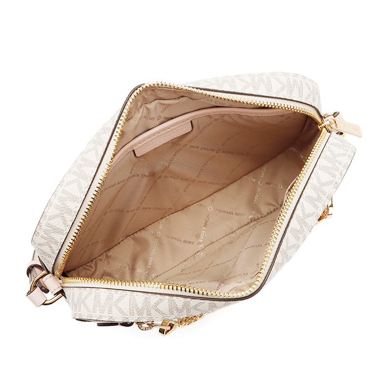 MICHAEL KORS MK 迈克·科尔斯 奢侈品 MK JET SET系列米白拼粉色MK印花中号牛皮革手拎单肩斜挎包高清大图