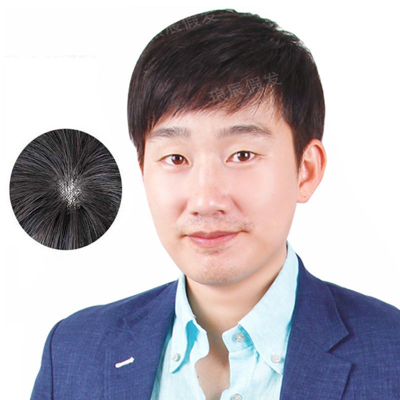 中老年短直发男士假发帅气逼真爸爸假发套中老年男假发透气短发型 [假发全头套]黑色:送发网 假发+送发网夹子