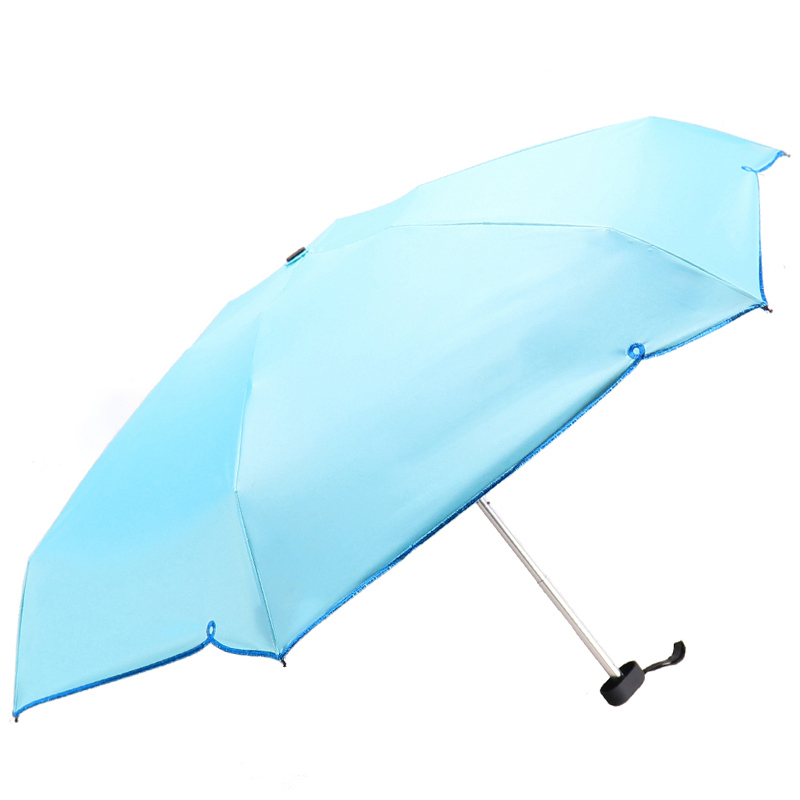 天堂伞全遮光碰击布黑胶丝印绣边五折口袋伞晴雨伞 50061DLCJ