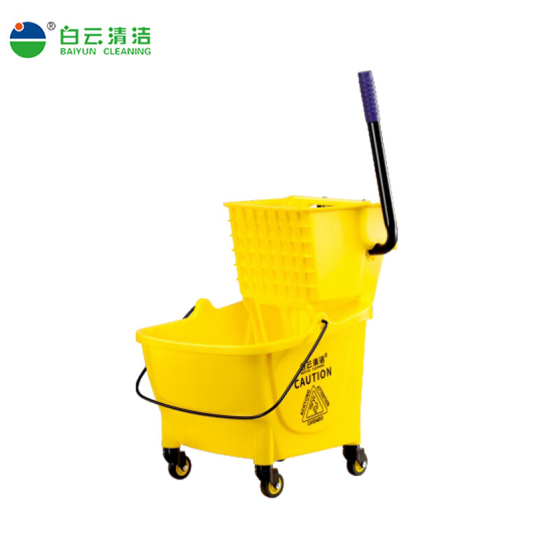 白云清洁轻便式单桶脚踩排水榨水车下压式拖把桶可 AF08080B高级单桶榨水车32L高清大图