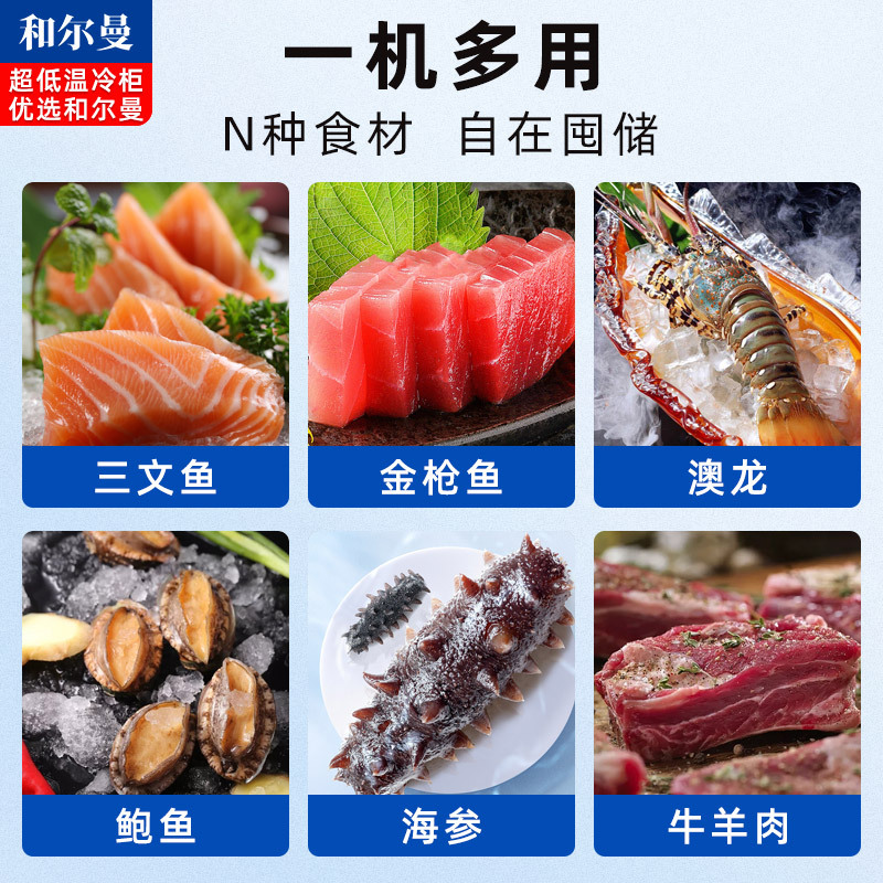 和尔曼 416升商用卧式冰柜家用超低温冷柜零下60度冰柜家用金枪鱼保存箱 -60℃深冷速冻冷柜DW-60W468A
