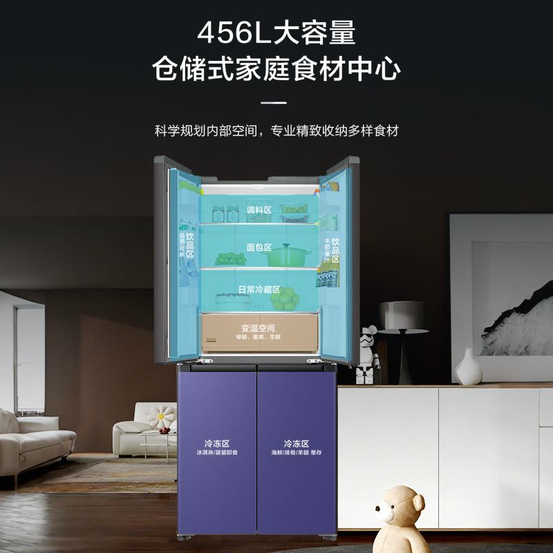 海尔(Haier)小红花456升十字对开门冰箱 整机超薄594mm 冷藏冷冻双杀菌BCD-456WGHTDEDB7U1图片