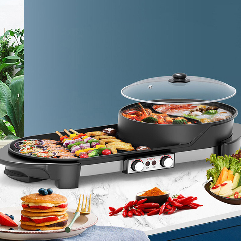 康佳konka多功能电火锅烤涮一体鸳鸯锅kegw001