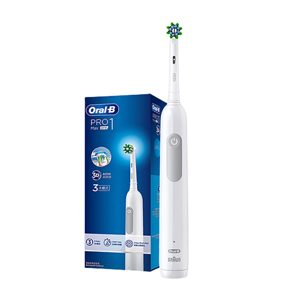 欧乐-B(Oral-B)电动牙刷 Pro1Max 成人3D清洁美白刷 Pro系列小圆头 白色