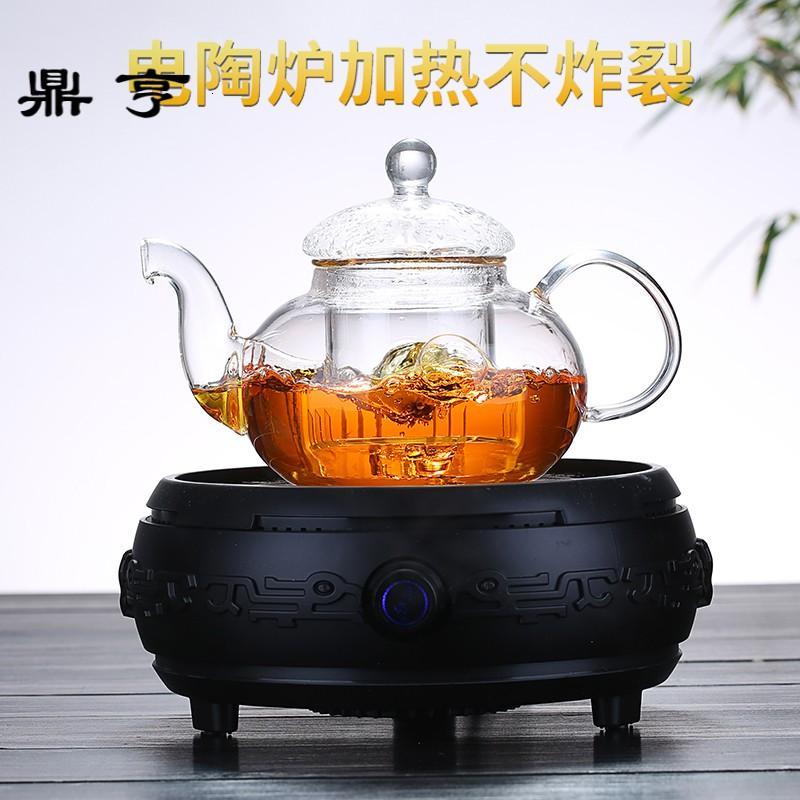 鼎亨水果茶壶套装玻璃泡茶壶加保温底座电加热简约花茶壶欧式小奢