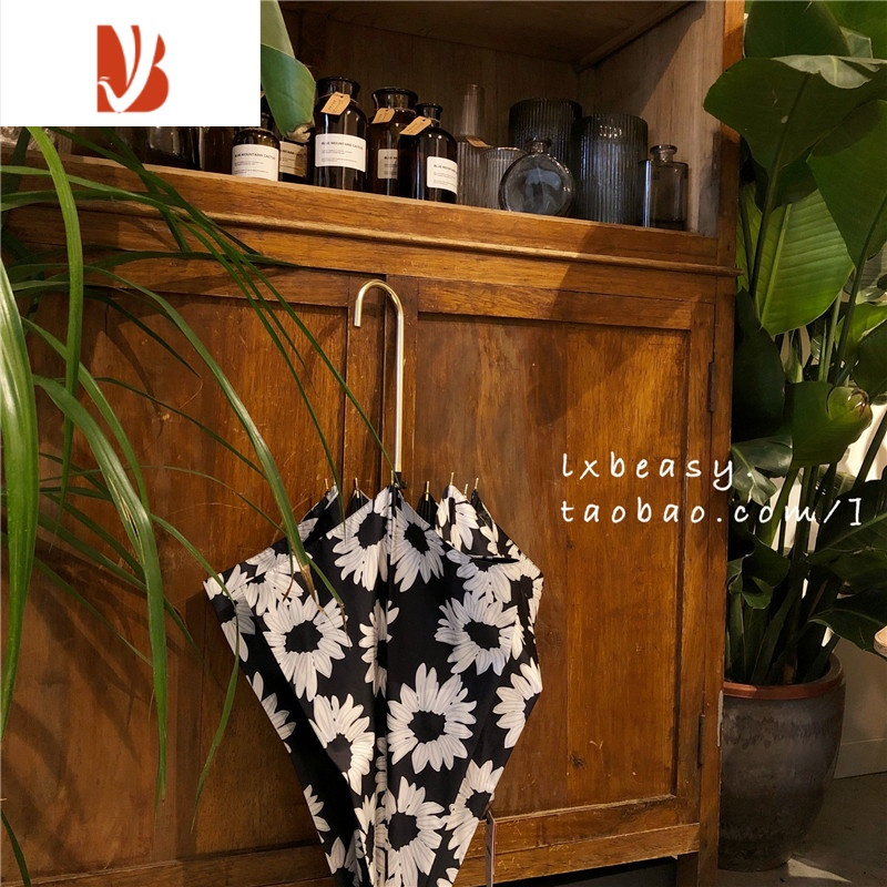 敬平日系单樱桃花雏菊夏季黑胶防晒长柄伞UPF50+晴雨两用雨伞