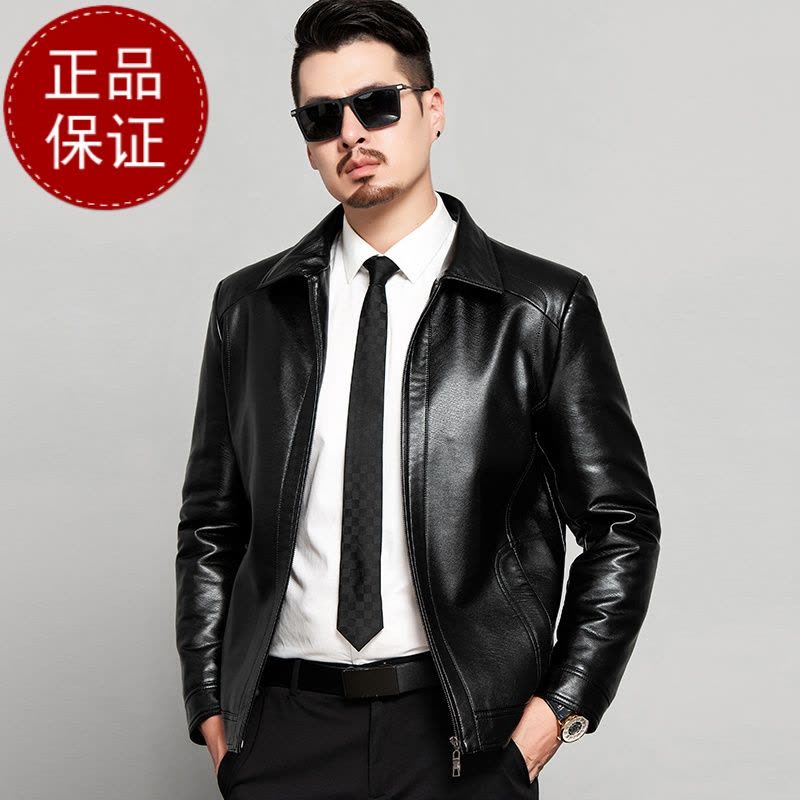 免费试穿 海宁真皮皮衣男翻领绵羊皮夹克春秋季外套男中老年爸爸装皮夹克男海宁真皮绵羊皮图片