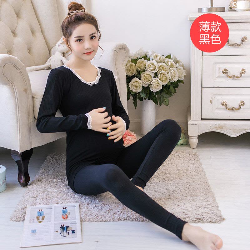 迪鲁奥（DILUAO)孕妇秋衣秋裤套装产后哺乳怀孕期喂奶美体睡衣保暖内衣冬 黑色 均码图片