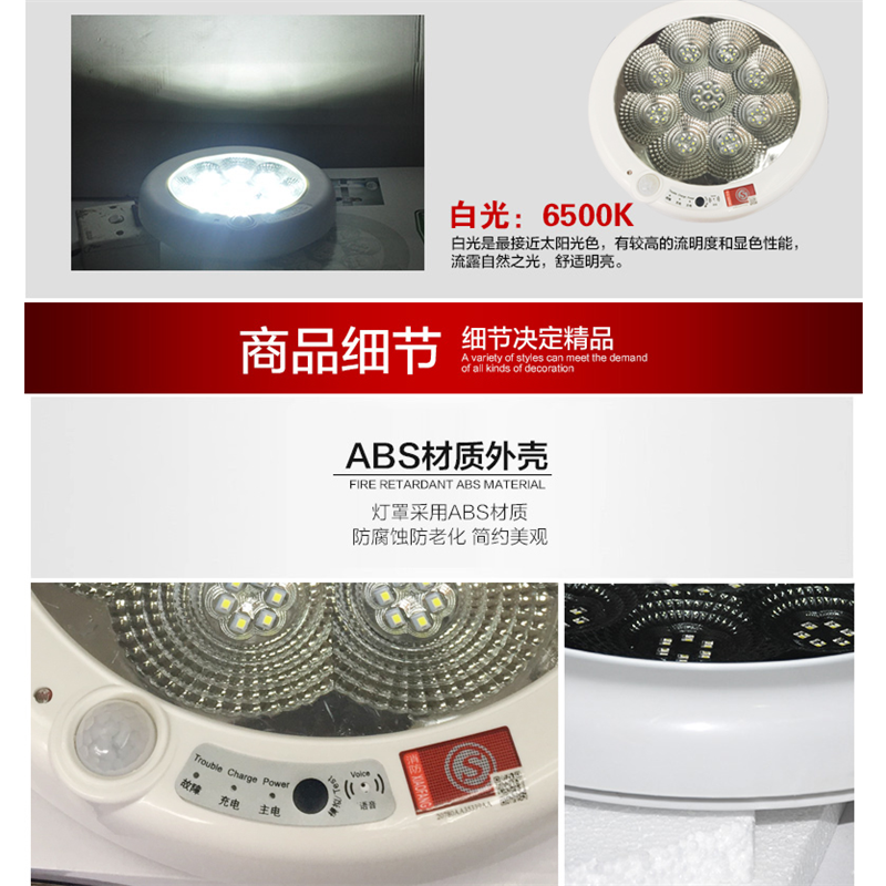 XPT-055曦普 LED人体感应吸顶灯led红外光感明装圆形走廊楼梯楼道智能感应省电灯 消防紧急照明装置12W白光