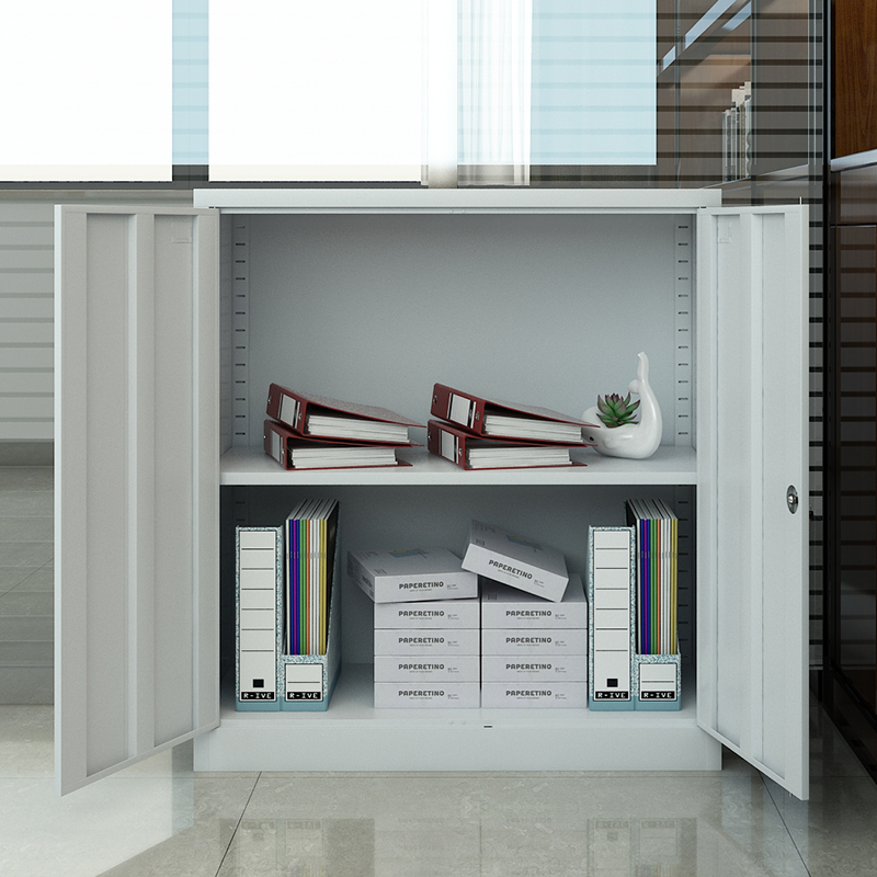 臻远ZY5062306 钢制厚板铁门矮柜文件柜 90*40*109cm(单位:台)灰白色高清大图