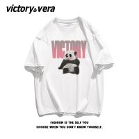 VICTORYVERA夏季2022新款ins熊猫印花短袖T恤女纯棉宽松半袖上衣