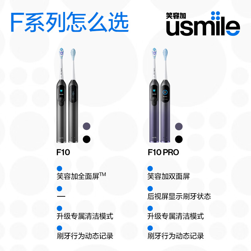usmile F10 PRO 数字牙刷 缓震亮白刷头*2 曜石黑高清大图