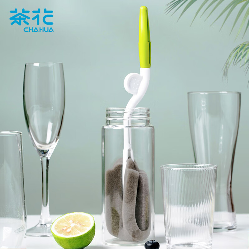 茶花(CHAHUA) 转动长柄瓶刷海绵洗杯刷清洁刷水杯刷神器保温杯刷颜色随机