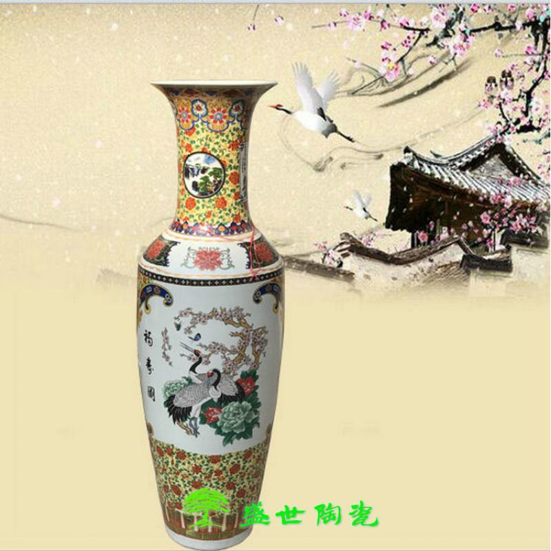 景德镇陶瓷器五彩花开富贵锦绣前程客厅中式家居摆件大号落地花瓶 三维工匠 1.8米一个(款式备注)高清大图