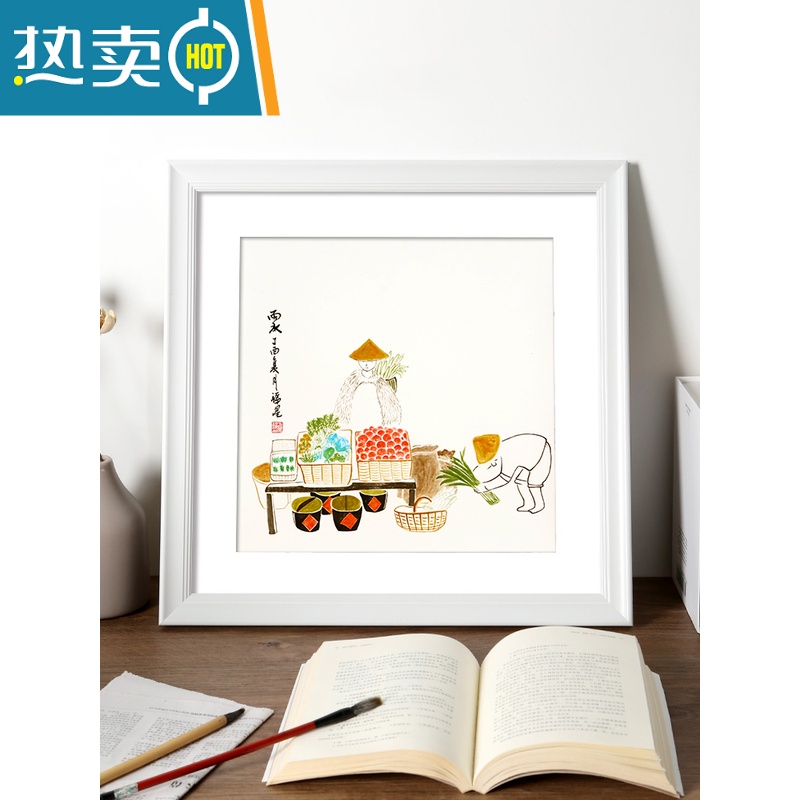 敬平国画框装裱正方形相框挂墙书法字画钻石画十字绣裱外框架木质定制 945款-亮白色[PS材质] 正方形12寸摆挂两用[可高清大图