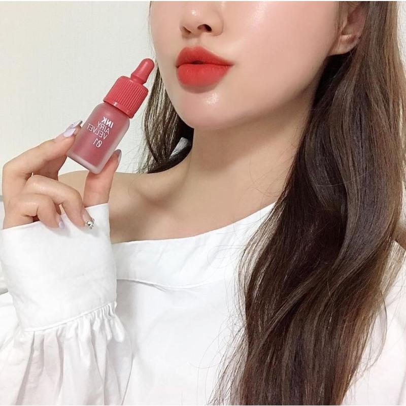 新品空气小奶瓶韩国peripera菲丽菲拉空气墨水丝绒唇釉INK AIRY4g #1 Hotsppt Red热点头牌红