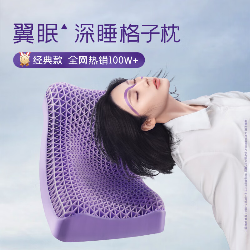 翼眠非乳胶枕舒适睡眠格子枕头芯无压枕透气高低波浪形颈椎枕头经典枕 经典款紫色 单只装