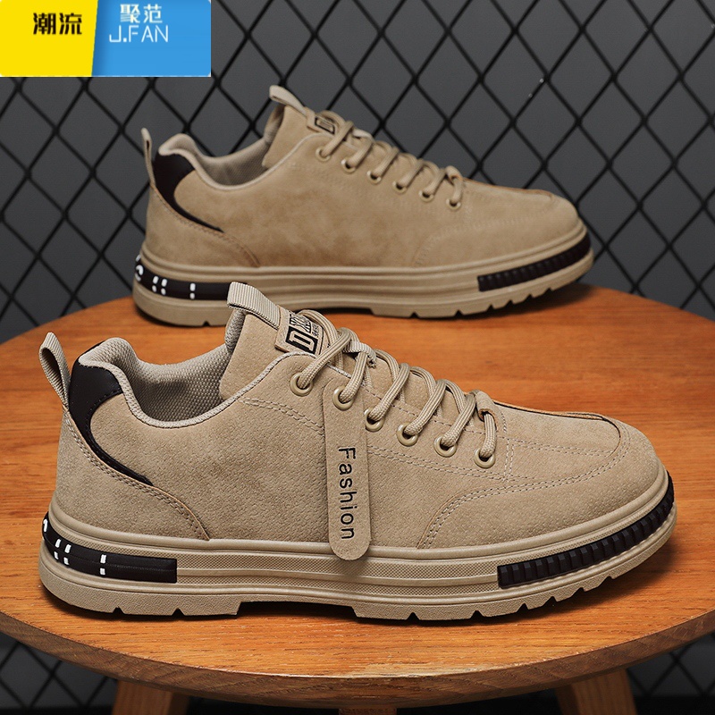 聚范工作男鞋工地干活上班防滑防水马丁鞋新款休闲工装登山鞋秋季 卡其升级款39 均码