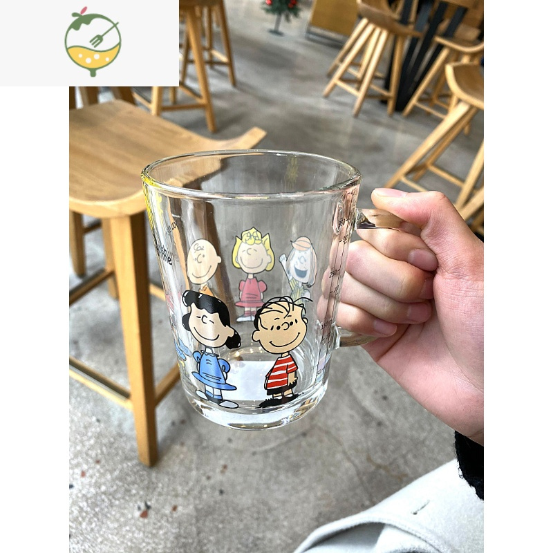 YICHENGins吸管杯可爱学生水杯家用儿童早餐牛奶杯带刻度带把手玻璃杯子