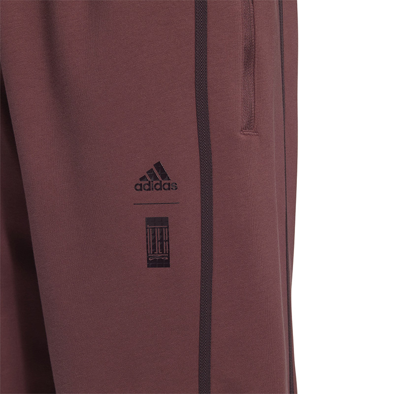 adidas Wj Kn Warm Pnt 条纹刺绣Logo系带束脚运动裤 男款 暗红色 HN8963
