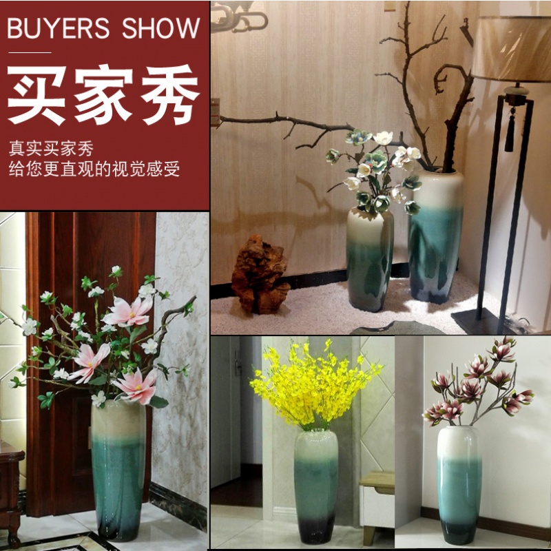 现代陶瓷落地大号富贵竹大花瓶景德镇客厅插花干花装饰新中式摆件 三维工匠 3支深粉色玉兰(不含花瓶)高清大图